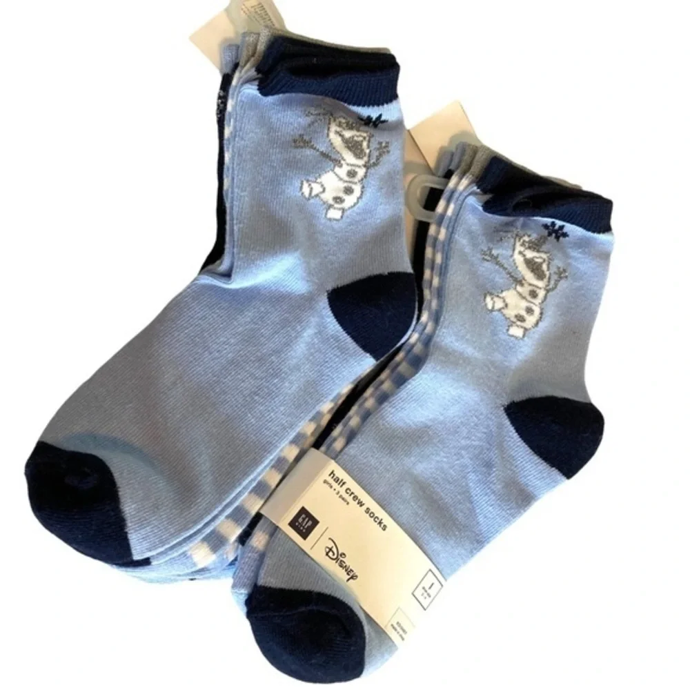gap kids sock 3/4 disney frozen olaf crew cut socks 3 pack snowflakes cotton new